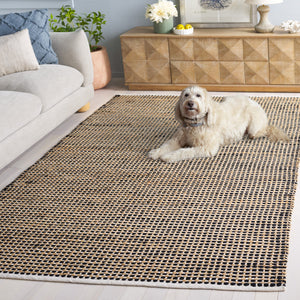 Safavieh Cape Hand-Loomed Cotton-Jute Area Rug In Natural & Black Geometric Texture, Low-Profile Coastal Chic 6'-0" x 9'-0" CAP175Z-6