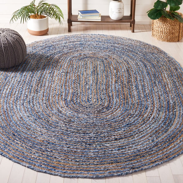 Safavieh Cape Cod Hand Woven Jute Cotton Oval Flatweave Rug Striped Bohemian Coastal Accent CAP202M-5OV