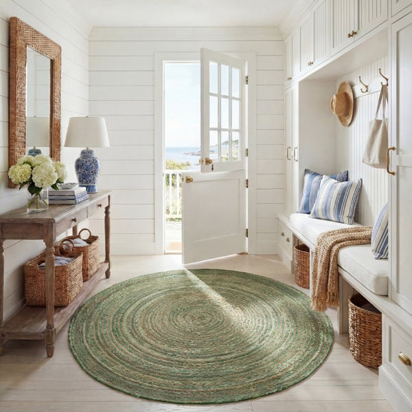 Safavieh Cape Cod Hand Woven Jute Cotton Round Rug Striped Bohemian Accent for Living Rooms CAP202Y-5R