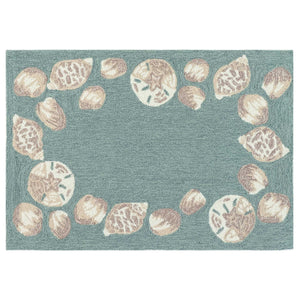 Trans Ocean Liora Manne Capri Seashell Border Handmade Area Rug – Durable Coastal Design For Indoor/Outdoor Spaces Blue Polyester,Acrylic Cap23172304