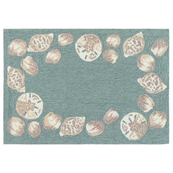 Trans Ocean Liora Manne Capri Seashell Border Handmade Area Rug – Durable Coastal Design For Indoor/Outdoor Spaces Blue Polyester,Acrylic Cap23172304