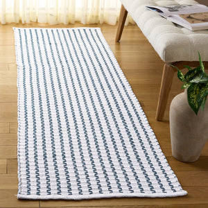 Safavieh Cape Cod Hand-Woven Cotton Runner In Ivory And Teal With Geometric Modern Design, Low-Profile Durable Style 2'-3" x 8'-0" CAP451J-28