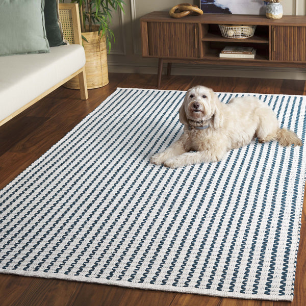 Safavieh Cape Handwoven Cotton Area Rug In Ivory And Teal — Low-Profile Geometric Scandinavian Design, Soft Texture 6'-0" x 9'-0" CAP451J-6