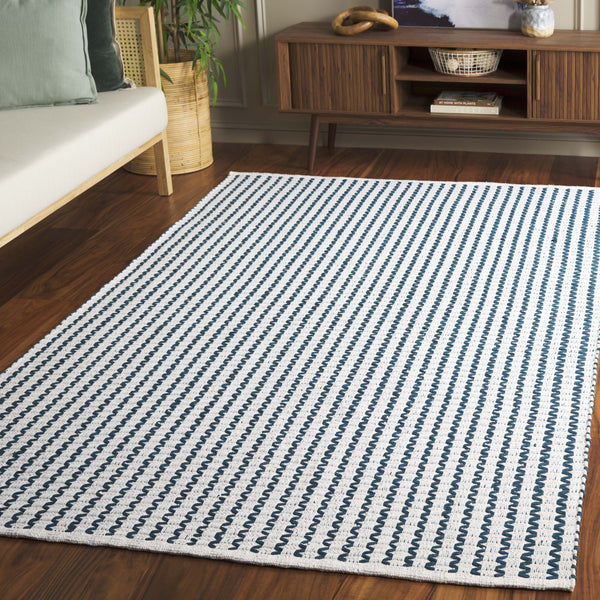 Safavieh Cape Handwoven Cotton Area Rug In Ivory And Teal — Low-Profile Geometric Scandinavian Design, Soft Texture 6'-0" x 9'-0" CAP451J-6