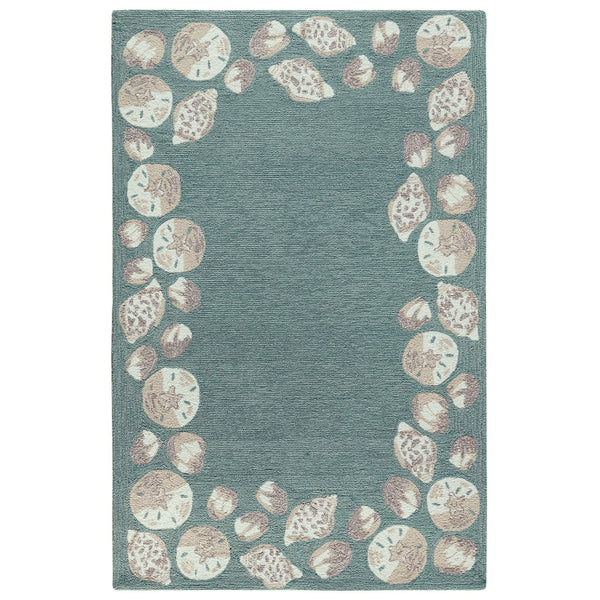 Trans Ocean Liora Manne Capri Seashell Border Handmade Area Rug – Durable Coastal Design For Indoor/Outdoor Spaces Blue Polyester,Acrylic Cap46172304