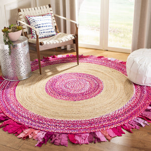 Safavieh Cape Cod Elegant Hand-woven Rug - Premium Cotton & Jute Blend For Timeless Home Décor Appeal Pink ,Natural 70% Cotton,30% Jute Cap701u-7r