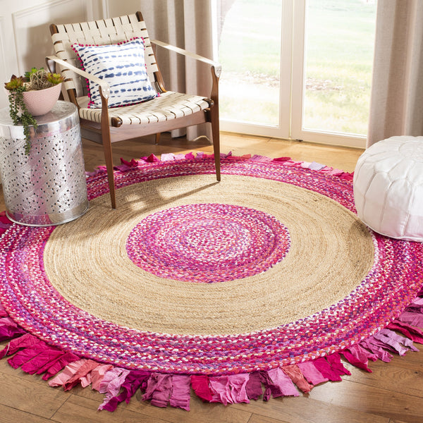 Safavieh Cape Cod Elegant Hand-woven Rug - Premium Cotton & Jute Blend For Timeless Home Décor Appeal Pink ,Natural 70% Cotton,30% Jute Cap701u-7r