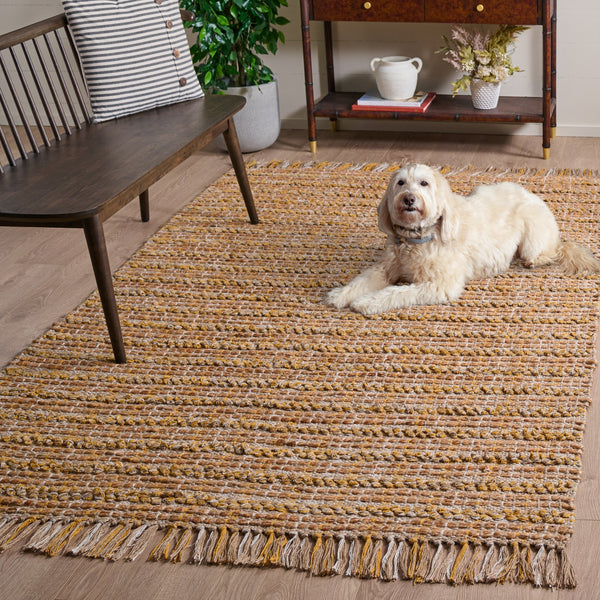 Safavieh Cape Handwoven 5X7 Jute Rug In Gold Natural Stripe — Coastal, Durable 3/8" Pile For Living Rooms CAP871D-57
