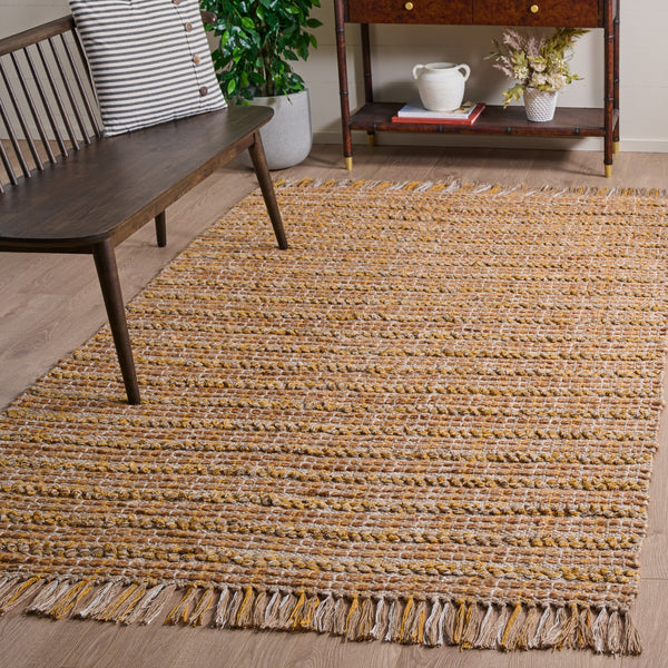 Safavieh Cape Handwoven 5X7 Jute Rug In Gold Natural Stripe — Coastal, Durable 3/8" Pile For Living Rooms CAP871D-57