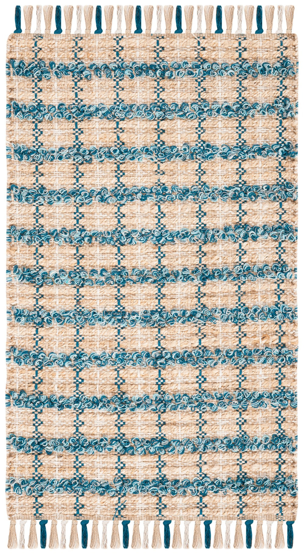 Safavieh Cape Cod 871K Turquoise Natural Hand-Woven Jute Rug 5X7 – Coastal Striped Low-Profile 3/8" Pile CAP871K-57