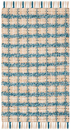 Safavieh Cape Cod 871K Turquoise Natural Hand-Woven Jute Rug 5X7 – Coastal Striped Low-Profile 3/8" Pile CAP871K-57