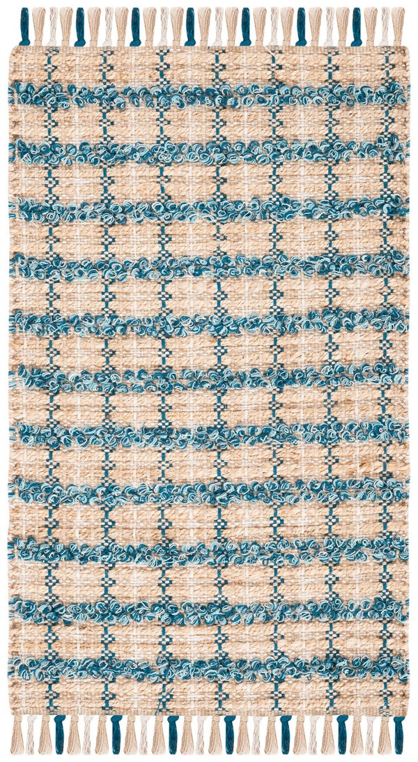 Safavieh Cape Cod 871K Turquoise Natural Hand-Woven Jute Rug 5X7 – Coastal Striped Low-Profile 3/8" Pile CAP871K-57