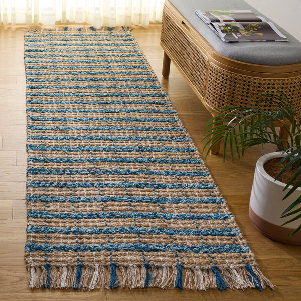 Safavieh Cape Cod 871K Turquoise Natural Hand-Woven Jute Rug 5X7 – Coastal Striped Low-Profile 3/8" Pile CAP871K-57