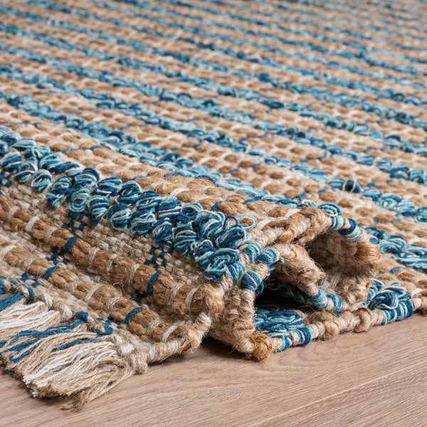 Safavieh Cape Cod 871K Turquoise Natural Hand-Woven Jute Rug 5X7 – Coastal Striped Low-Profile 3/8" Pile CAP871K-57