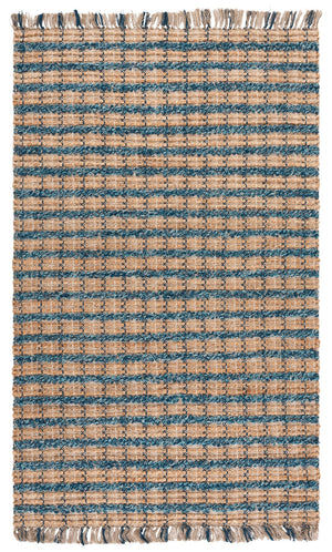 Safavieh Cape Cod 871K Turquoise Natural Hand-Woven Jute Rug 5X7 – Coastal Striped Low-Profile 3/8" Pile CAP871K-57