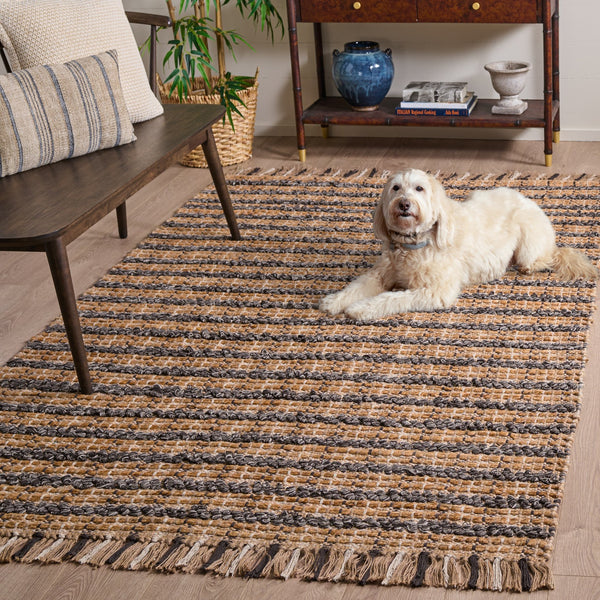 Safavieh Cape Coastal Handwoven Jute-Cotton Rug 5X7 Ft — Brown & Natural Striped, Durable Low-Profile Texture CAP871T-57