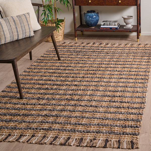 Safavieh Cape Coastal Handwoven Jute-Cotton Rug 5X7 Ft — Brown & Natural Striped, Durable Low-Profile Texture CAP871T-57