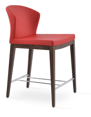 Soho Concept Capri Counter Wood Barstools & Counterstools - Durable Camira Fabric, Solid Walnut & Brass Finish Walnut,Red  Soho-concept-dining-chair-06598
