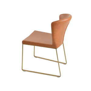 Soho Concept Capri Chair Sled Base Dining Chair - Camira Era Fabric, 10-year Guarantee, Stylish White Boucle Brass  Soho-concept-dining-chair-01749