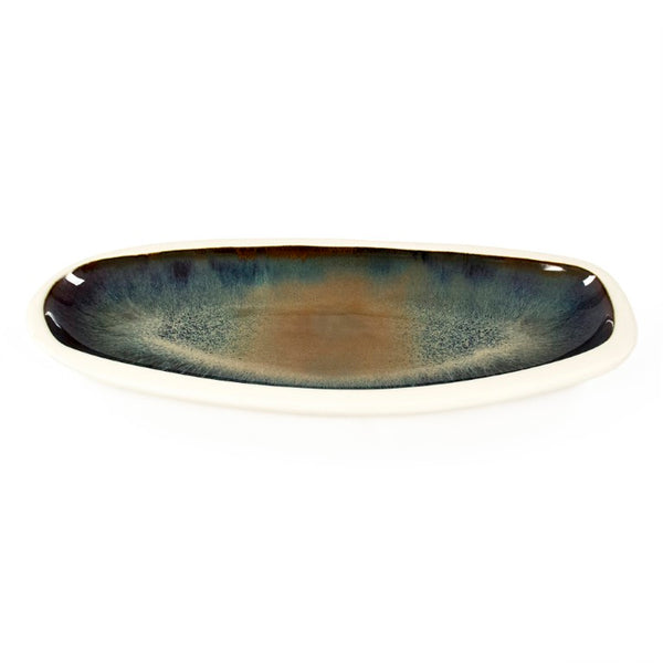 Zentique Atomic Boat Platter Large — Mid‑Century Ceramic Serving Centerpiece, Glazed Elongated Tray 16.5" CB3427-42-F929