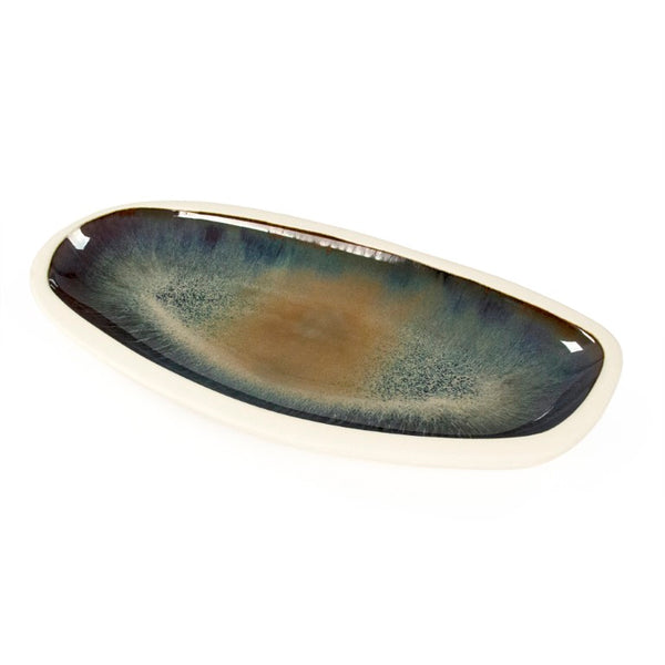 Zentique Atomic Boat Platter Large — Mid‑Century Ceramic Serving Centerpiece, Glazed Elongated Tray 16.5" CB3427-42-F929