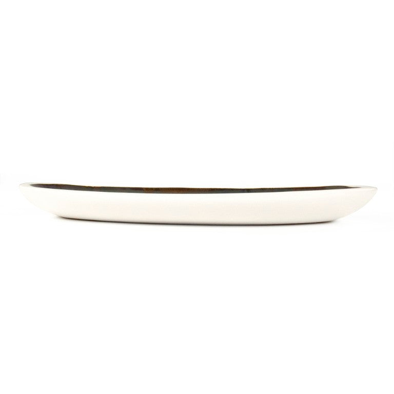 Zentique Atomic Boat Platter Large — Mid‑Century Ceramic Serving Centerpiece, Glazed Elongated Tray 16.5" CB3427-42-F929