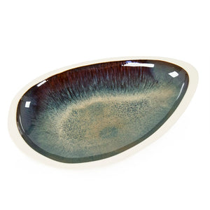 Zentique Atomic Sculptural Teardrop Bowl Large — Mid-Century Ceramic Centerpiece, Gloss Glazed Snack & Catchall (15"x2"x9") CB3428-38-F929