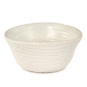 Zentique White Cross Weave Bowl with Textured Ceramic Finish — Elegant White Centerpiece for Serving & Display W10.25 x H5 x D10 CB3490-26-R11