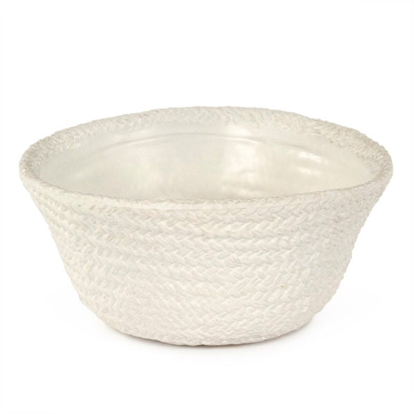 Zentique White Cross Weave Bowl with Textured Ceramic Finish — Elegant White Centerpiece for Serving & Display W10.25 x H5 x D10 CB3490-26-R11