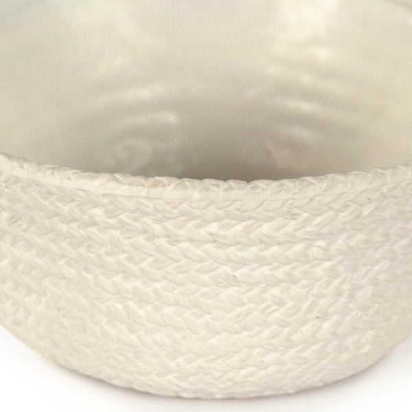 Zentique White Cross Weave Bowl with Textured Ceramic Finish — Elegant White Centerpiece for Serving & Display W10.25 x H5 x D10 CB3490-26-R11