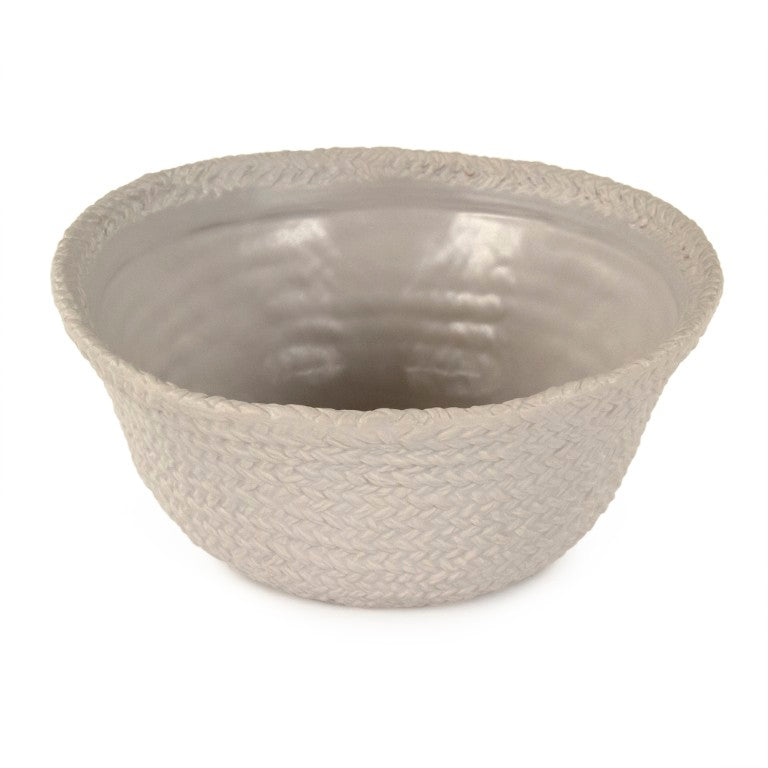 Zentique Grey Grey Cross Weave Bowl Small elegant ceramic centerpiece with textured weave, muted glaze charm W10.25 x H5 x D10 CB3490-26-R604