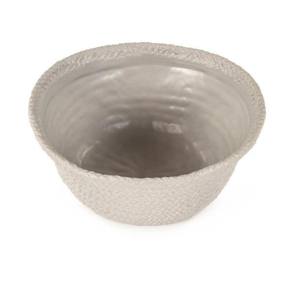 Zentique Grey Grey Cross Weave Bowl Small elegant ceramic centerpiece with textured weave, muted glaze charm W10.25 x H5 x D10 CB3490-26-R604