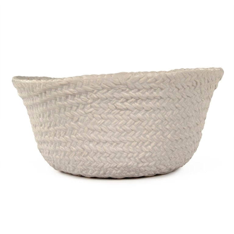 Zentique Grey Grey Cross Weave Bowl Small elegant ceramic centerpiece with textured weave, muted glaze charm W10.25 x H5 x D10 CB3490-26-R604