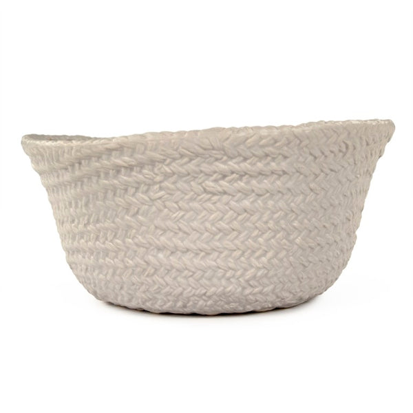 Zentique Grey Grey Cross Weave Bowl Small elegant ceramic centerpiece with textured weave, muted glaze charm W10.25 x H5 x D10 CB3490-26-R604