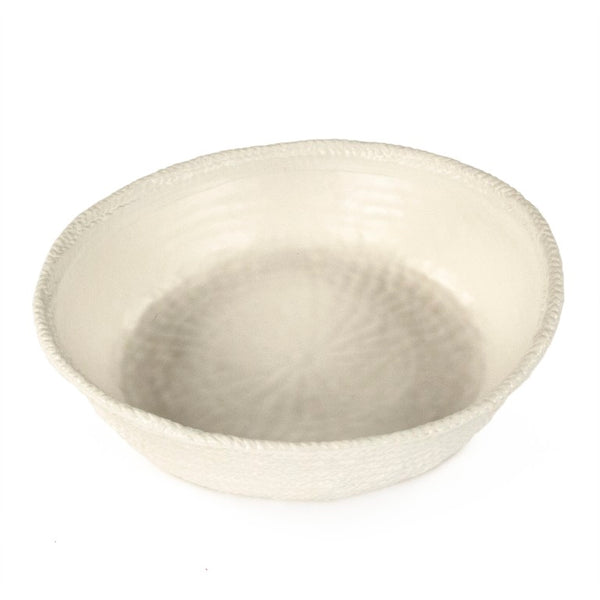 Zentique White Cross Weave Bowl — Sculptural Ceramic Centerpiece with Raised Texture, Glossy White Finish W15.5 x H4.25 x D14 CB3490-40-R11
