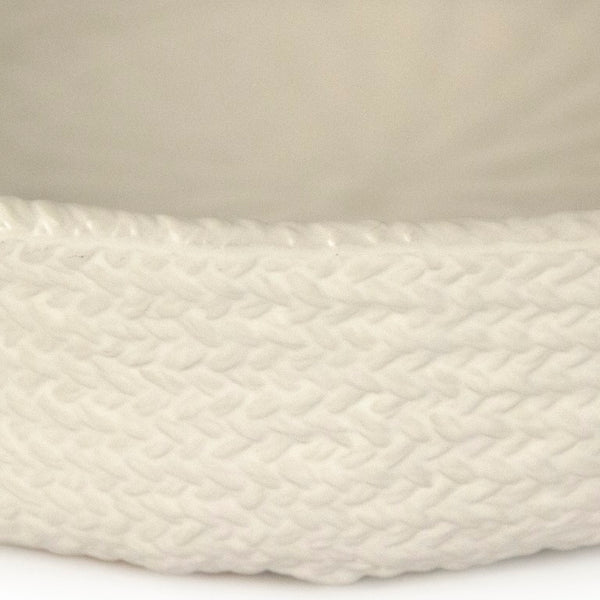 Zentique White Cross Weave Bowl — Sculptural Ceramic Centerpiece with Raised Texture, Glossy White Finish W15.5 x H4.25 x D14 CB3490-40-R11