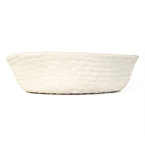 Zentique White Cross Weave Bowl — Sculptural Ceramic Centerpiece with Raised Texture, Glossy White Finish W15.5 x H4.25 x D14 CB3490-40-R11
