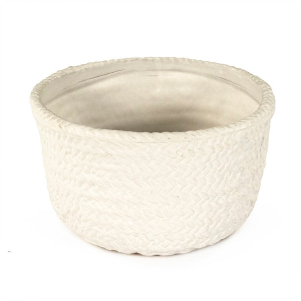 Zentique White Cross Weave Bowl with Textured Ceramic Finish — Elegant White Centerpiece for Serving & Display W7.75 x H4.5 x D7.5 CB3491-20-R11