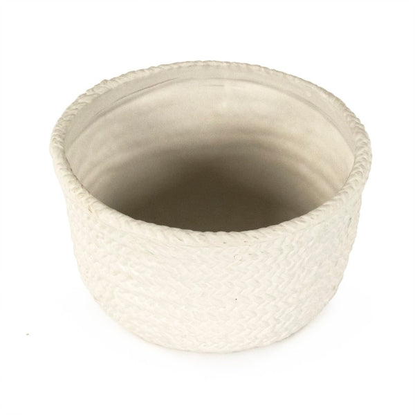Zentique White Cross Weave Bowl with Textured Ceramic Finish — Elegant White Centerpiece for Serving & Display W7.75 x H4.5 x D7.5 CB3491-20-R11