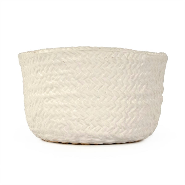 Zentique White Cross Weave Bowl with Textured Ceramic Finish — Elegant White Centerpiece for Serving & Display W7.75 x H4.5 x D7.5 CB3491-20-R11