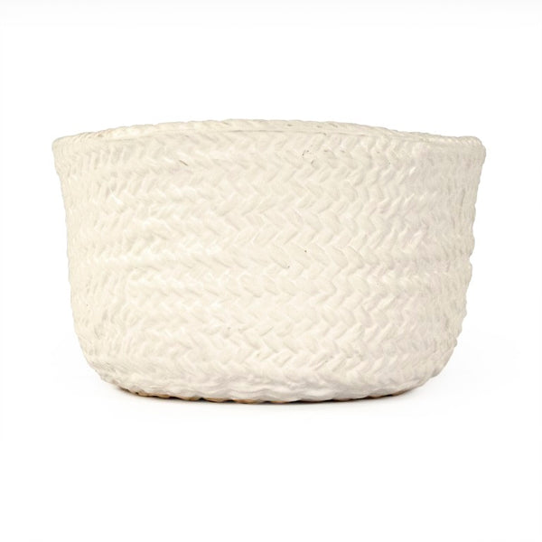 Zentique Grey Grey Cross Weave Bowl Small elegant ceramic centerpiece with textured weave, muted glaze charm W7.75 x H4.5 x D7.5 CB3491-20-R604