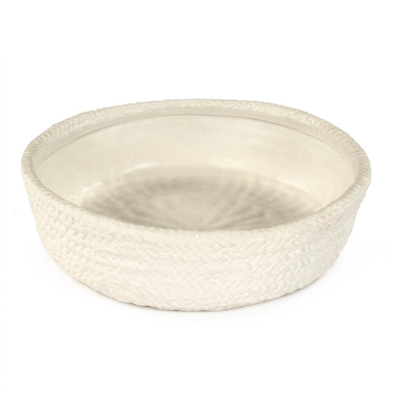 Zentique White Cross Weave Bowl — Sculptural Ceramic Centerpiece with Raised Texture, Glossy White Finish W11.5 x H3.5 x D11 CB3491-30-R11