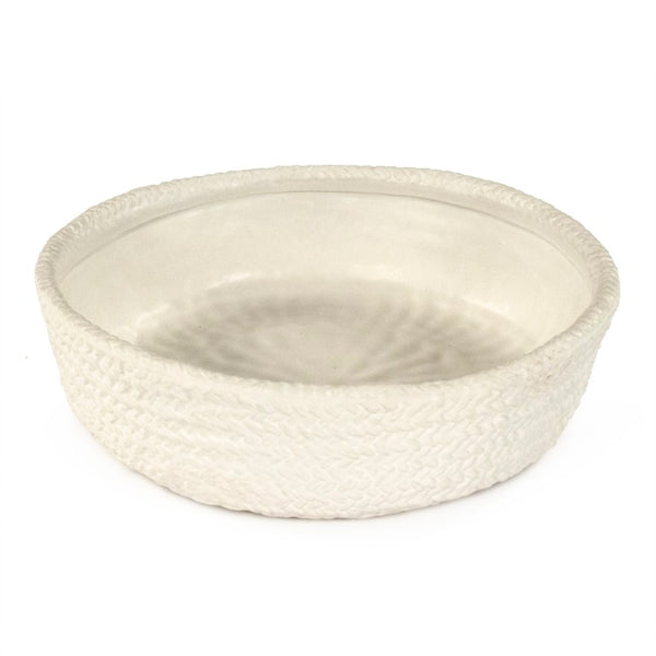 Zentique White Cross Weave Bowl — Sculptural Ceramic Centerpiece with Raised Texture, Glossy White Finish W11.5 x H3.5 x D11 CB3491-30-R11