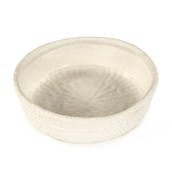 Zentique White Cross Weave Bowl — Sculptural Ceramic Centerpiece with Raised Texture, Glossy White Finish W11.5 x H3.5 x D11 CB3491-30-R11