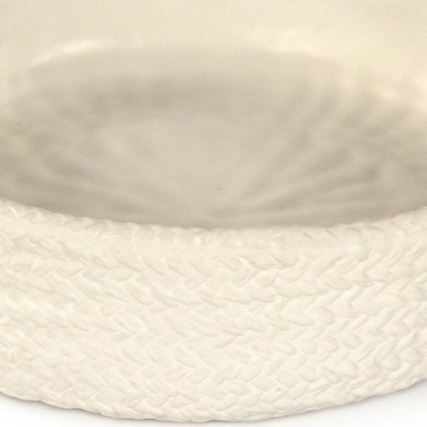 Zentique White Cross Weave Bowl — Sculptural Ceramic Centerpiece with Raised Texture, Glossy White Finish W11.5 x H3.5 x D11 CB3491-30-R11