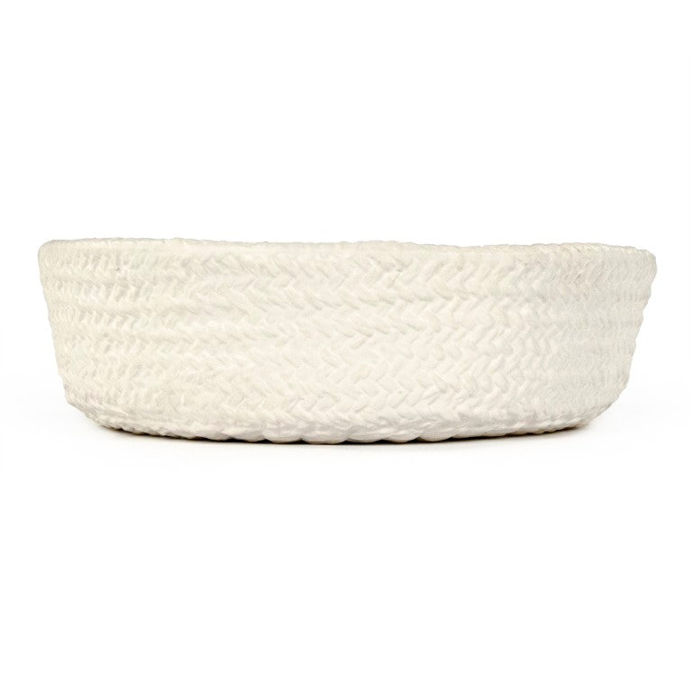 Zentique White Cross Weave Bowl — Sculptural Ceramic Centerpiece with Raised Texture, Glossy White Finish W11.5 x H3.5 x D11 CB3491-30-R11