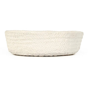 Zentique White Cross Weave Bowl — Sculptural Ceramic Centerpiece with Raised Texture, Glossy White Finish W11.5 x H3.5 x D11 CB3491-30-R11