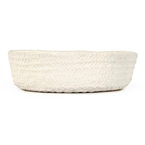 Zentique White Cross Weave Bowl — Sculptural Ceramic Centerpiece with Raised Texture, Glossy White Finish W11.5 x H3.5 x D11 CB3491-30-R11