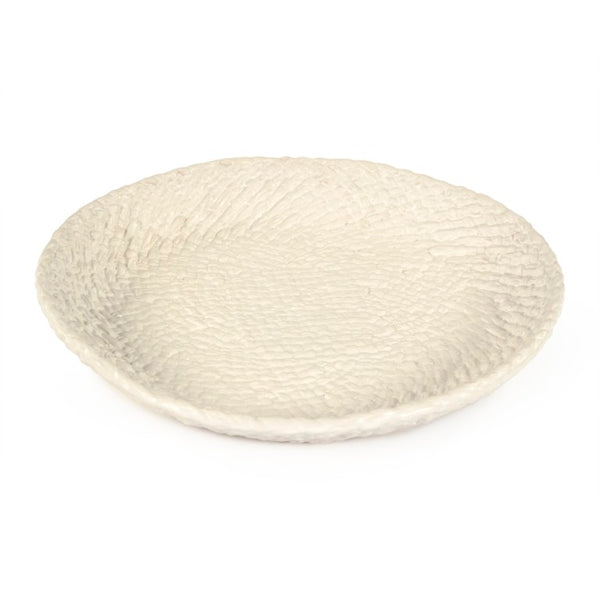 Zentique White Cross Weave Bowl with Textured Ceramic Finish — Elegant White Centerpiece for Serving & Display W10.5 x H1.5 x D10.5 CB3492-27-R11