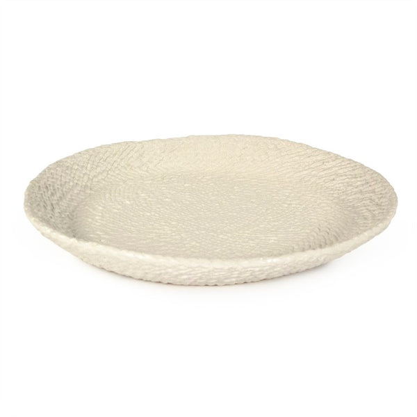 Zentique White Cross Weave Bowl with Textured Ceramic Finish — Elegant White Centerpiece for Serving & Display W10.5 x H1.5 x D10.5 CB3492-27-R11